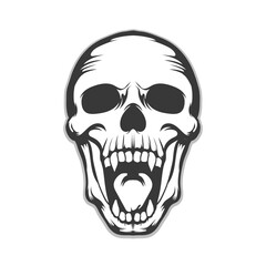 Human skull open big mouth and teeth also two big teeth vectro design