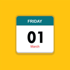 march 01 friday icon with yellow background, calender icon