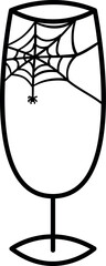 A glass with a cobweb and a spider for Halloween.
