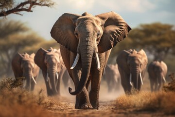Fototapeta na wymiar In Africa, elephants go to the nearest watering hole