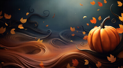 abstract fall background, sutumn, pumpkins, leaves