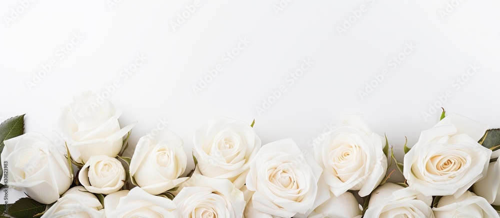 Leinwandbilder a banner for a website header design featuring a wedding bouquet of white roses on a white backgroun