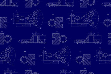 Engineering drawing.  Modern mechanics blueprints. Vector technology background.
