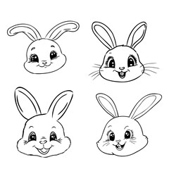 Cute Bunny and Carrot collection. Hand drawn vector illustration