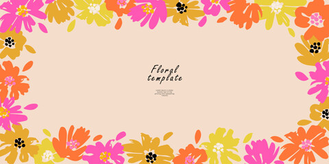 Floral template for poster, card, cover, label, background, banner in modern minimalist style and simple summer design templates with flowers and plants.