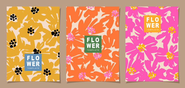 Floral template set for poster, card, cover, label, banner in modern minimalist style and simple summer design templates with flowers and plants.