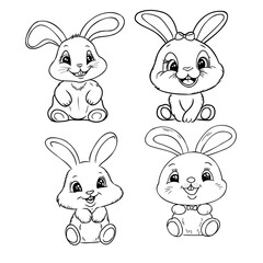 Cute Bunny and Carrot collection. Hand drawn vector illustration