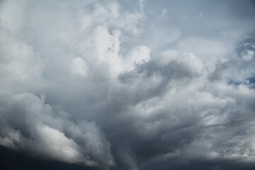 Large cloud before the storm. Storm warning or bad weather. Approaching thunderstorm in the sky