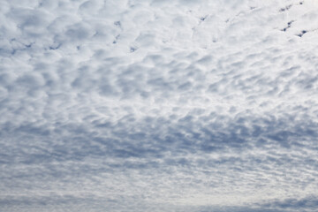 The sky completely covered with white clouds like a celestial road, celestial track