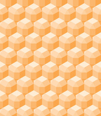Isometric polyhedron seamless vector pattern. Orange 3D geometrical illustration background.