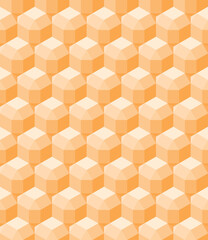 Isometric polyhedron seamless vector pattern. Orange 3D geometrical illustration background.