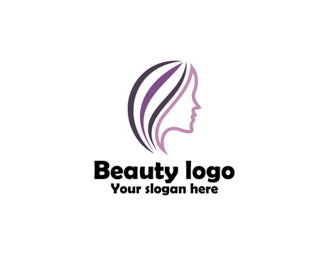 illustration of women long hair style icon, logo women face on white background, vector