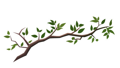 Tree branch in flat style. Spring tree branches with different leaves. Vector illustration