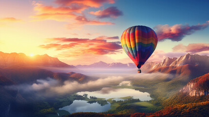 Hot Air Balloon Drifting Through the Sunset Sky