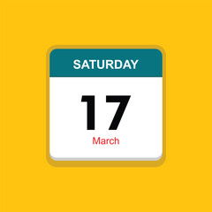 march 17 saturday icon with yellow background, calender icon