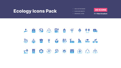 Naklejka premium 30 Ecology Icons Pack - Filled Gradient