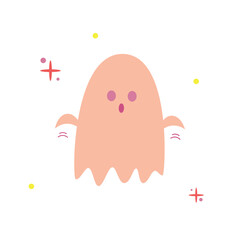 Happy Halloween. Vector cute illustration of pink ghost in trendy colors for postcard, flyer, banner