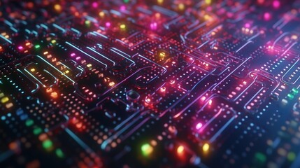 Obraz premium Electronic circuit board or scheme close up. The modern printed-circuit board with electronic components. Abstract technology background. Illustration for banner, cover, brochure or presentation.