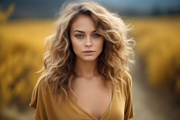 Fototapeta premium Portrait of a young beautiful woman enjoying sunlight.