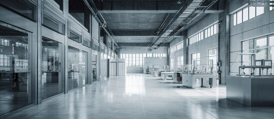Interior of factory, factory shop, workshop. Modern industrial enterprise