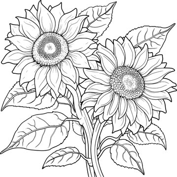 Sunflower Floral Lineart