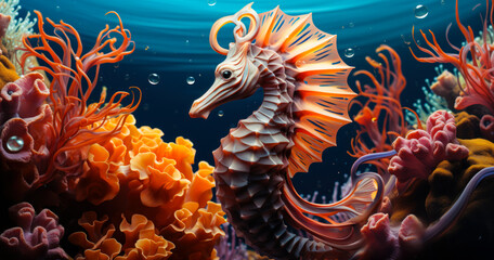 Fototapeta na wymiar Colorful Marine Life: Seahorse on Coral Reef