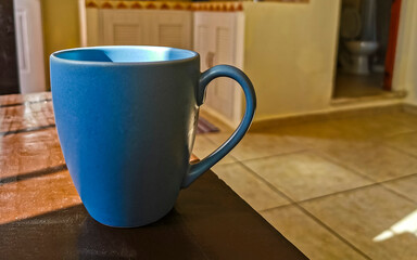 Blue coffee cup in a Mexican apartment.