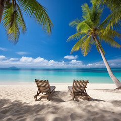 Obraz na płótnie Canvas Palm Trees, Azure Sky, and Sandy Serenity on the Beach