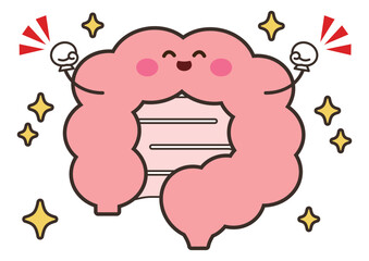 にっこりと元気な腸のキャラクターイラスト　線画あり