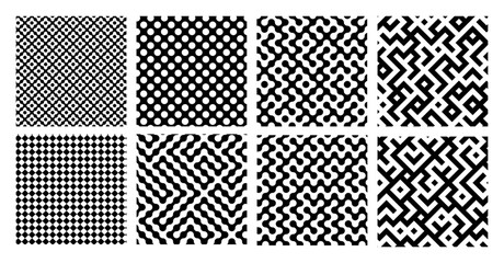 Seamless geometric pattern set.  Minimalistic seamless pattern with black geometric forms	