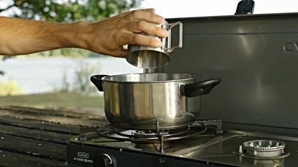 cooking in a kitchen