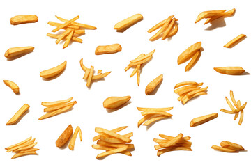 Airborne Delights Set of Flying French Fries on transparent Background, Generative Ai