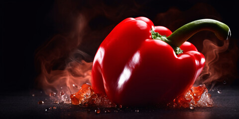 Hot red pepper with  smoke on black background.