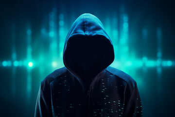 Generative ai collage photo of anonymous hacker hacking network operating system steal personal data