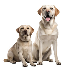 happy labrador puppy and adult dog isolated on a transparent background