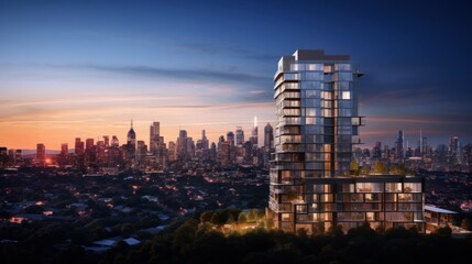 Fototapeta premium Modern high-rise apartment building with an elegant and stylish design.