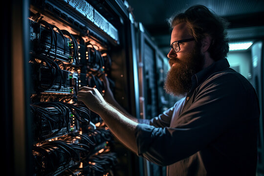 Generative ai collage photo of professional it sapecialist repair computer network - Powered by Adobe