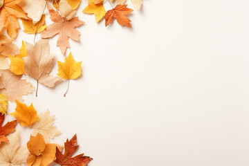 Autumn simple background with a fallen colorful leaves. AI generated - obrazy, fototapety, plakaty