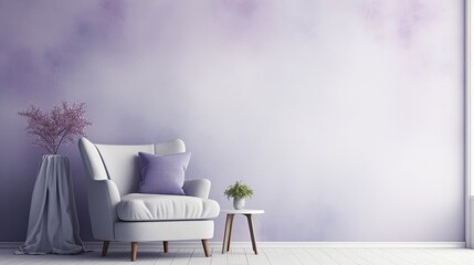 Fototapeta na wymiar Modern white chair against a vibrant purple wall