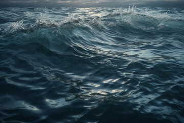 Fototapeta premium Blue sea water surface with ripples, natural background. Toned.