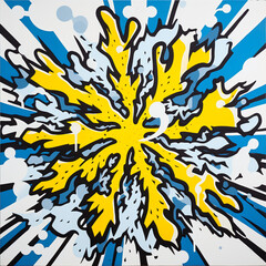a painting of a yellow explosion