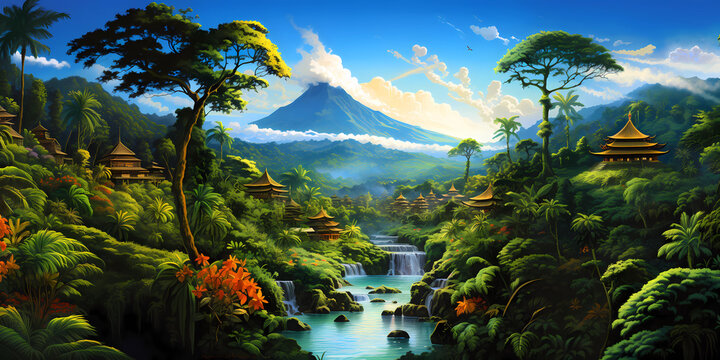 Illustration of beautiful view of Gunung Lebah, Indonesia