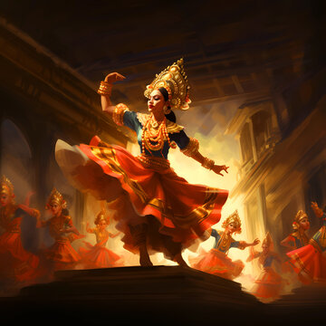Illustration of a beautiful view of Legong traditional dance