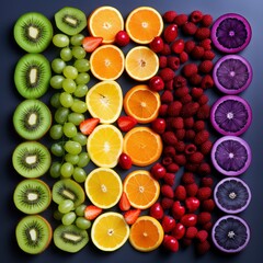 Colorful fresh fruit rainbow background