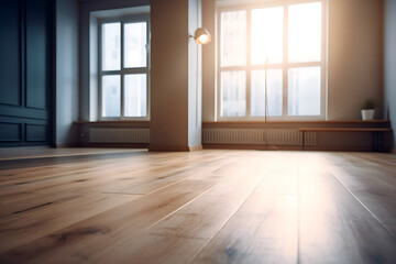 Obraz premium Home interior with large window, out of focus background, lifestyle concept