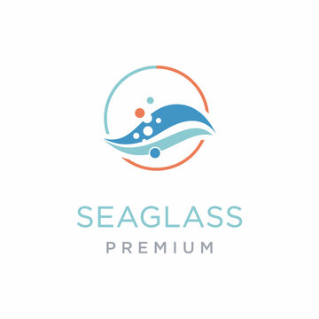 sea ​​glass with bubbles inside circle, creative abstract vector logo illustration design eps 10