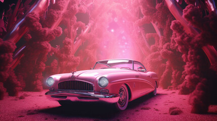 Car pink pastel of Majestic Cyberparadism - obrazy, fototapety, plakaty