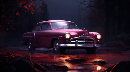 Classic old cars at night landscape