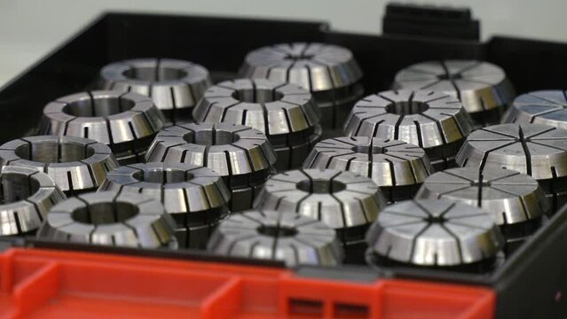 Metal collets set for milling machine and tools. The set of end-mill holder, collet for CNC machine