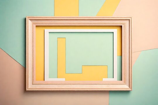 Empty picture frame on textured pastel colored background. Abstract minimalist composition  